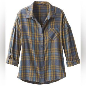 NEW PrAna Organic Cotton Long-Sleeved Flannel - Grey & Yellow - Size Medium
